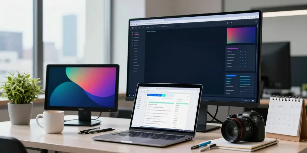 Digital marketer analyzing instant indexing data in a modern workspace.