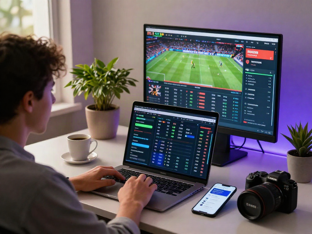토토사이트 검증 먹튀스팟 user immersed in online betting analytics in a modern workspace.