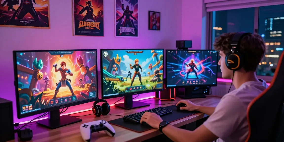 Play immersive free porn games in an engaging gaming room filled with vibrant colors and characters.