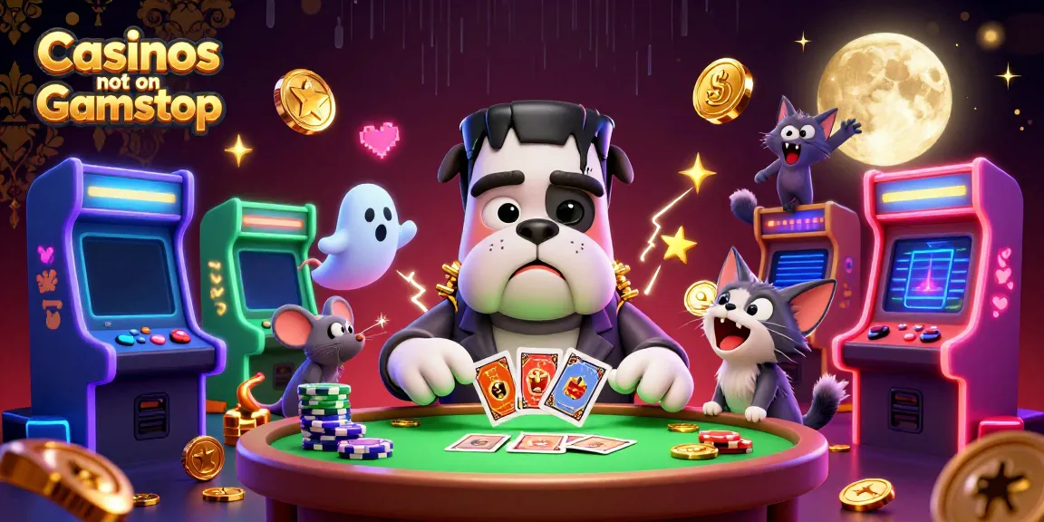 Play exciting card games at Casinos not on Gamstop with colorful characters in a vibrant casino illustration.