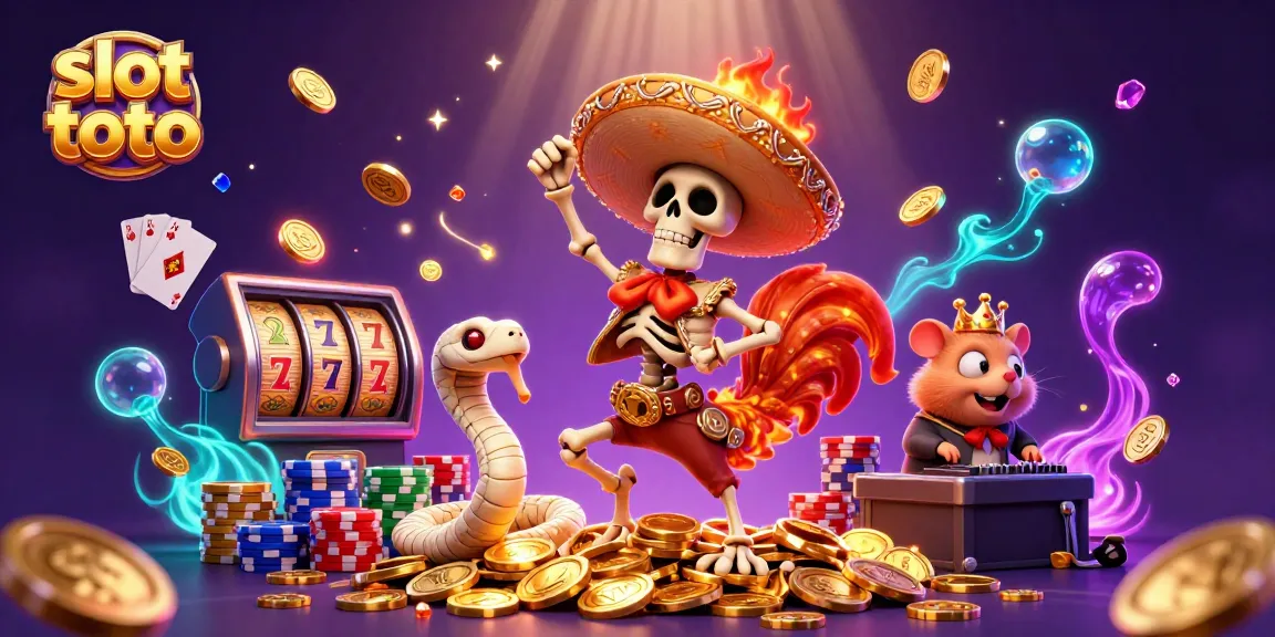 Win big at slot toto with a vibrant scene featuring animated casino characters and gold coins!