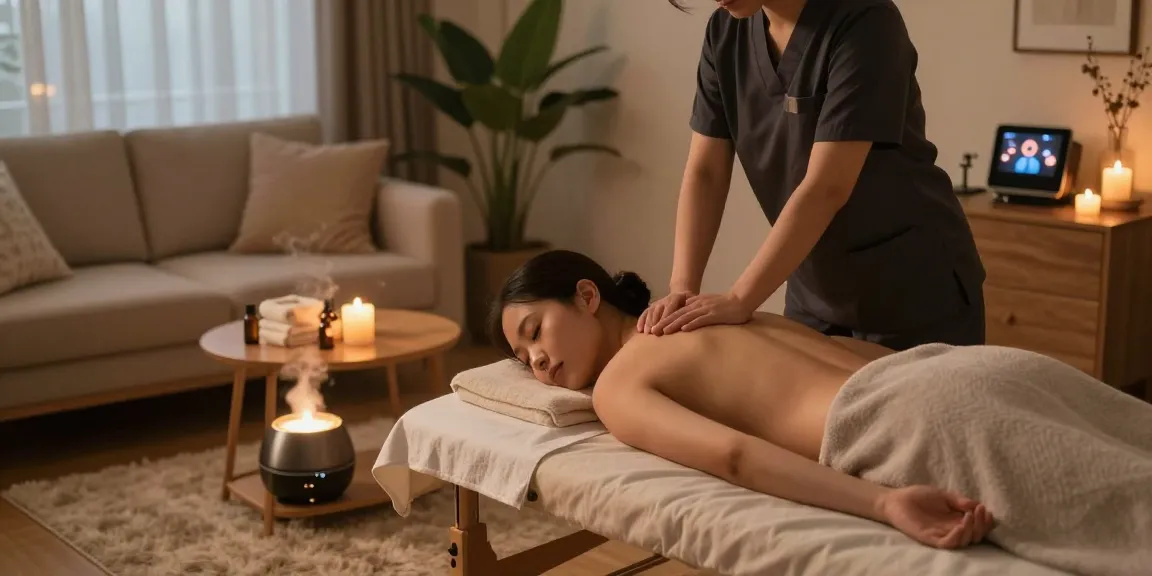 Experience 광명출장마사지 in a calming home environment with soothing light and professional care.