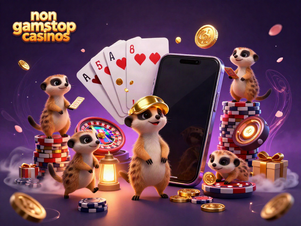 Engage with exciting non gamstop casinos in a vibrant meerkat casino scene featuring playful antics and vivid games.