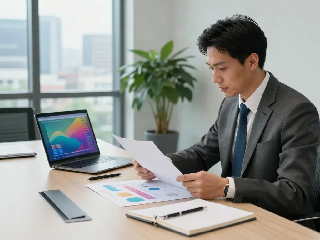 Financial advisor discussing check over here endorsement processes in a modern office.