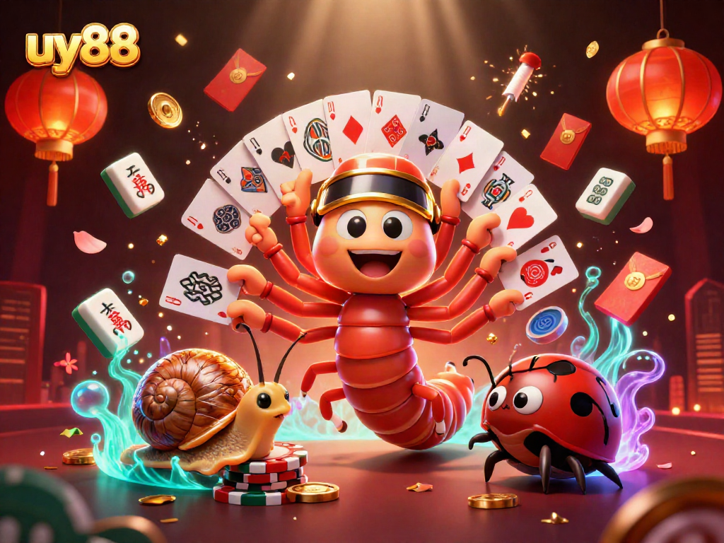 Experience excitement at uy88 with a vibrant 3D casino scene showcasing dynamic characters and game elements.