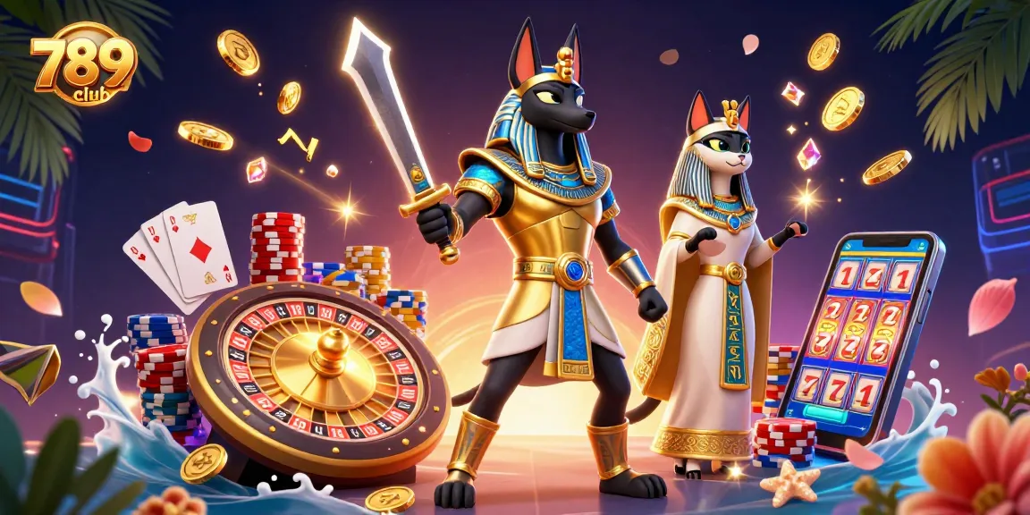 Experience the excitement at 789club with stunning visual elements, golden coins, and vibrant casino games.